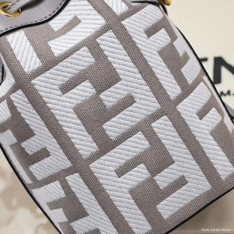 Cheap Handle Tresor Fendi Motif Mon Grey In Bucket Canvas FF Woven Bag Mini with 0523
